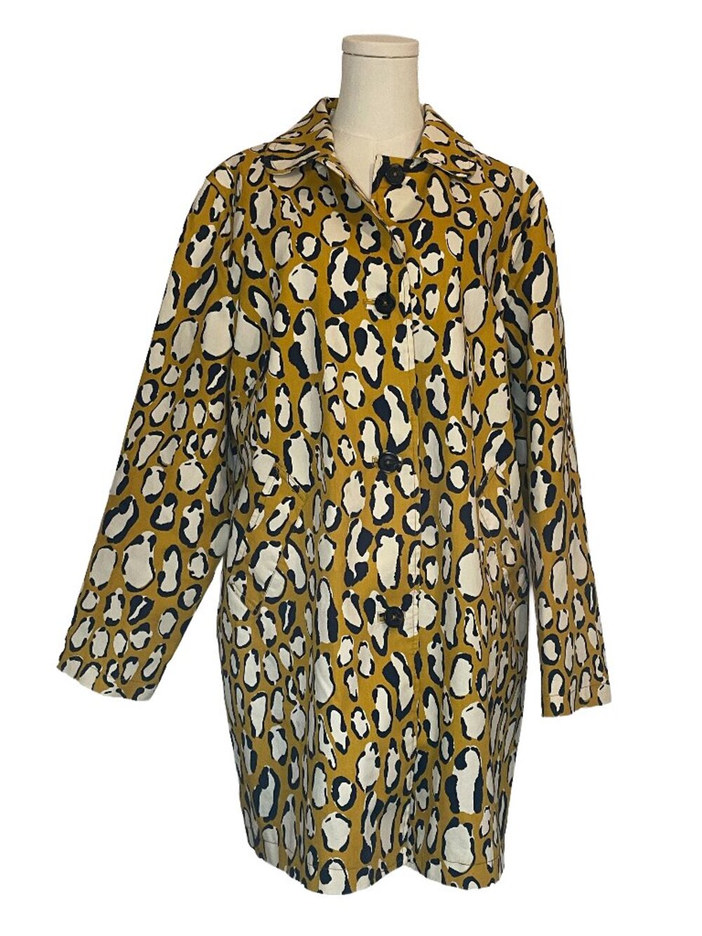 Boden The Mac Trench Coat/Pea Coat in Yellow Leopard Size 16 US